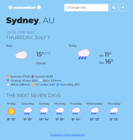 A screenshot of the weather app